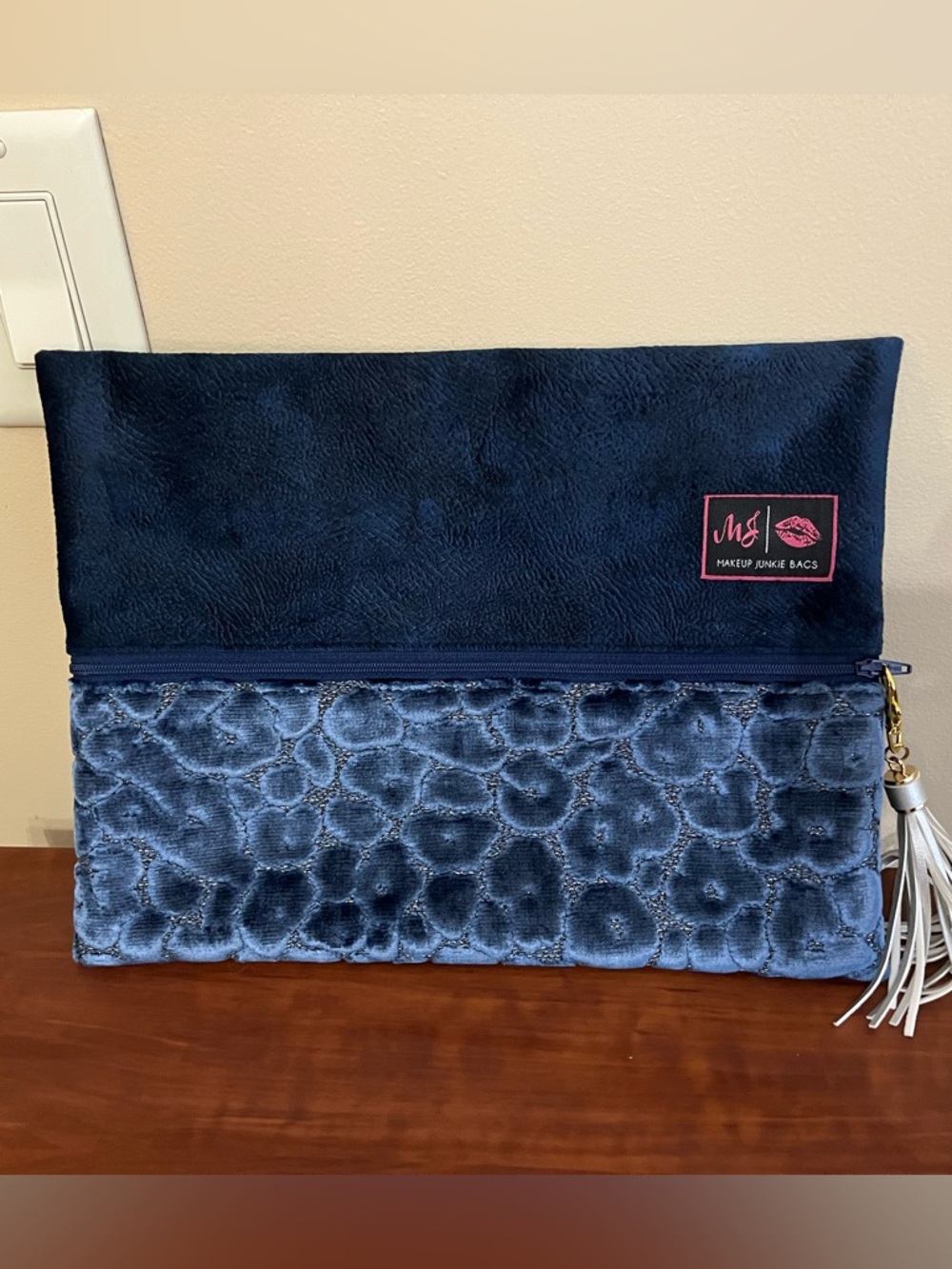 Large Velvet Leopard Makeup Junkie Bag